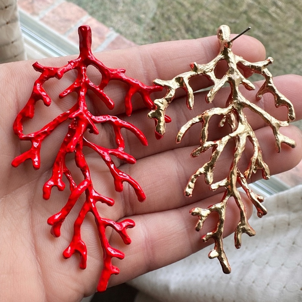 Red Coral Branch Earrings